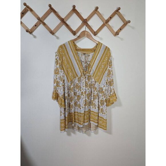 Rachel Zoe Boho Yellow Ivory and Blue Paisley Flowy Top - Size M - Picture 1 of 9